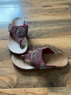 The Sak Sandals Boho Woven Thong Pink Multicolor Comfort Casual Womens Size 8